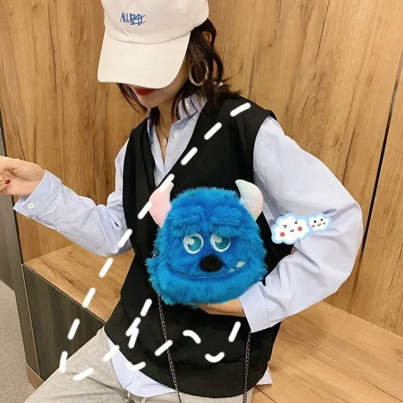 Disney Cute Cartoon Blue Fur Monster Sullivan Plush Bag Soft Cute New Girl Chain Bag Shoulder Messenger Bag