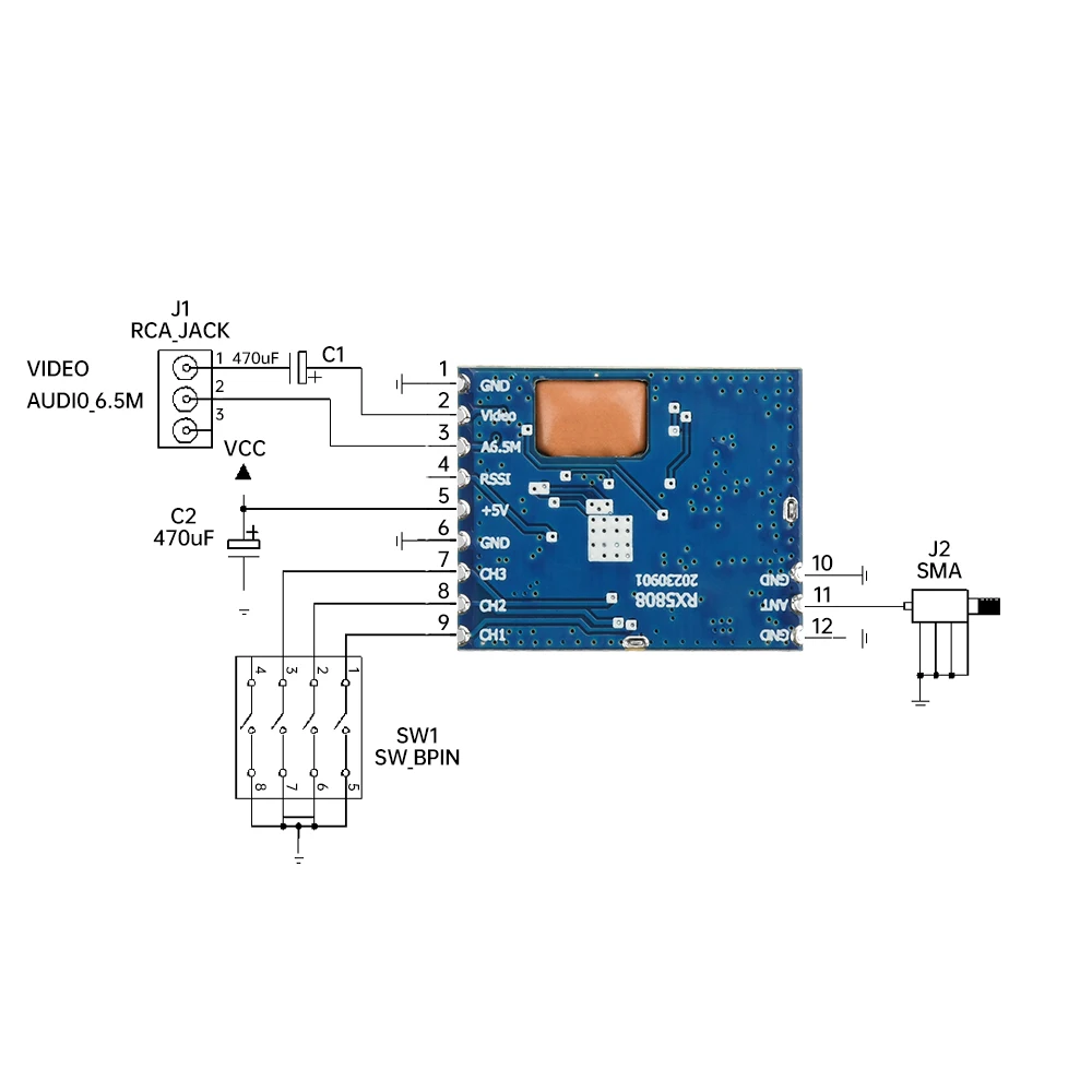 Module Récepteur Audio Vidéo RX5808 5.8G 8 Canaux FPV
