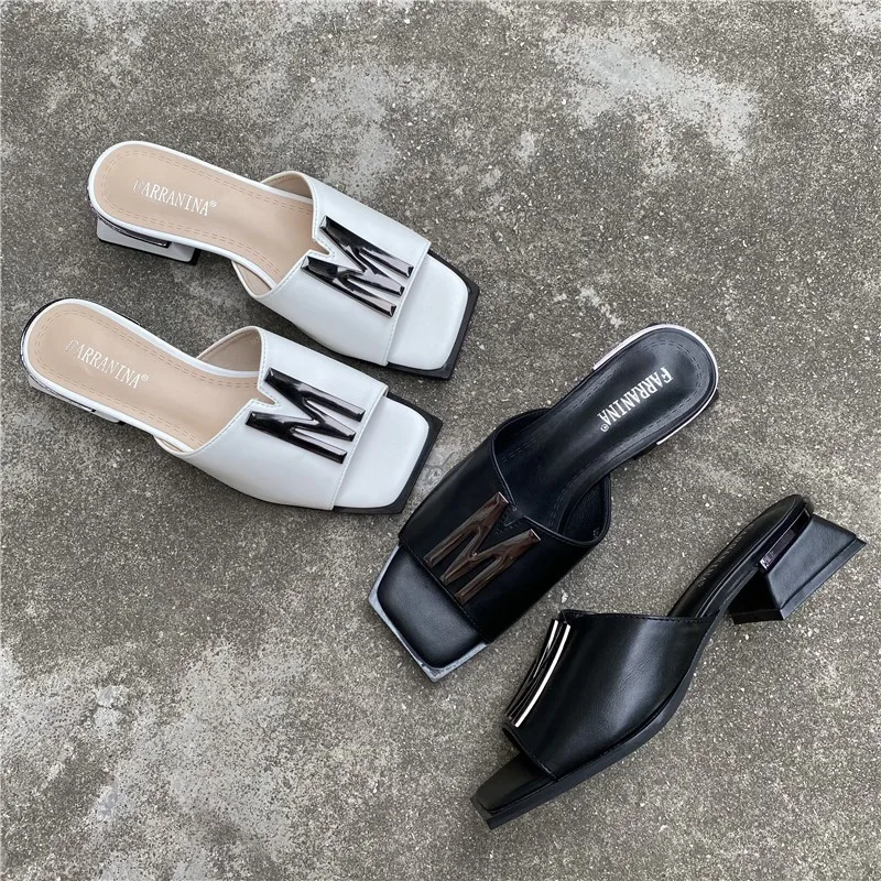 

Summer Low Heel Slippers For Women New Fashion Women's Letter M Cool Slippers High Sense Slippers Women's Shoes
