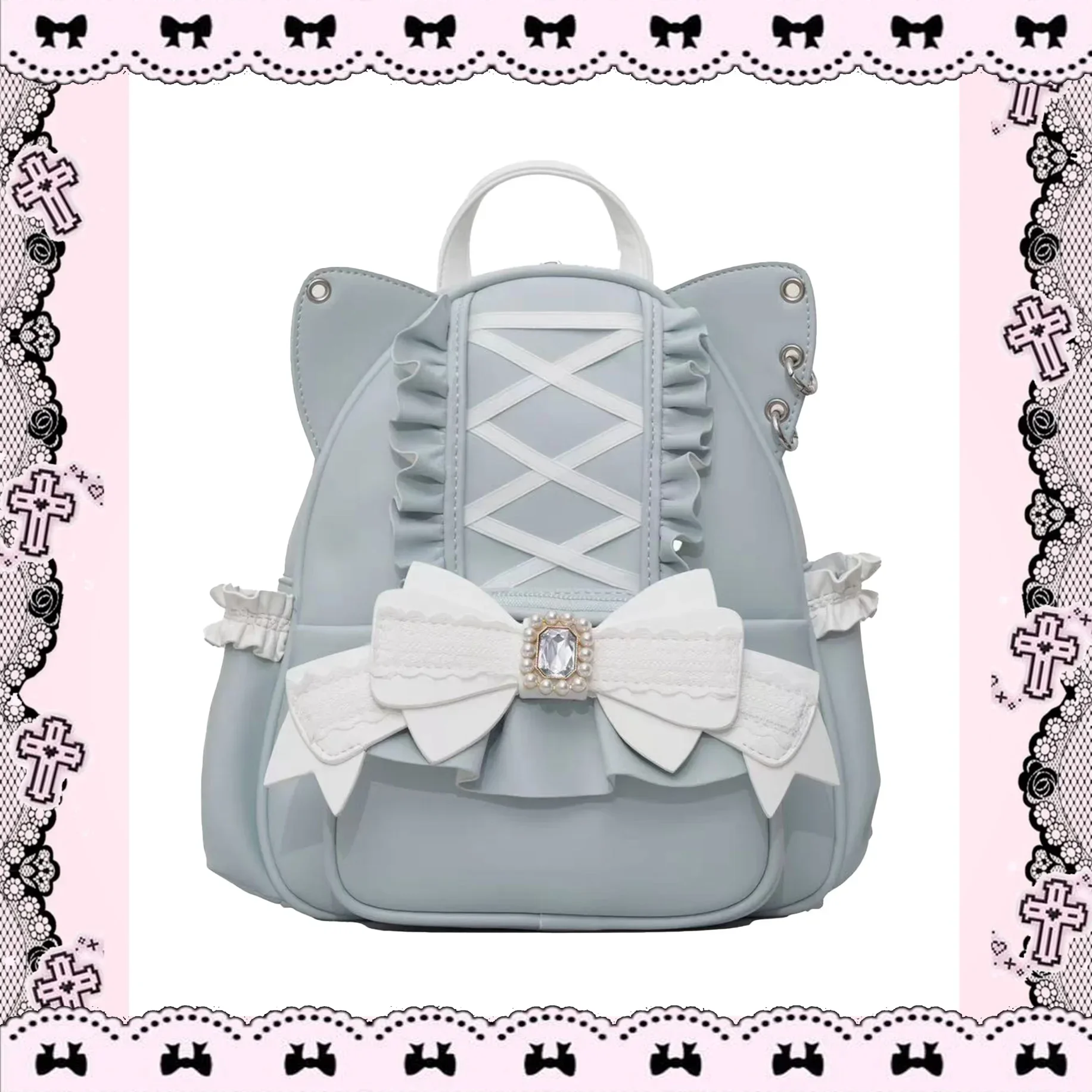 Japanese Mine Sweet Lace Big Bow Cat Ear Backpack Student  display picture 2