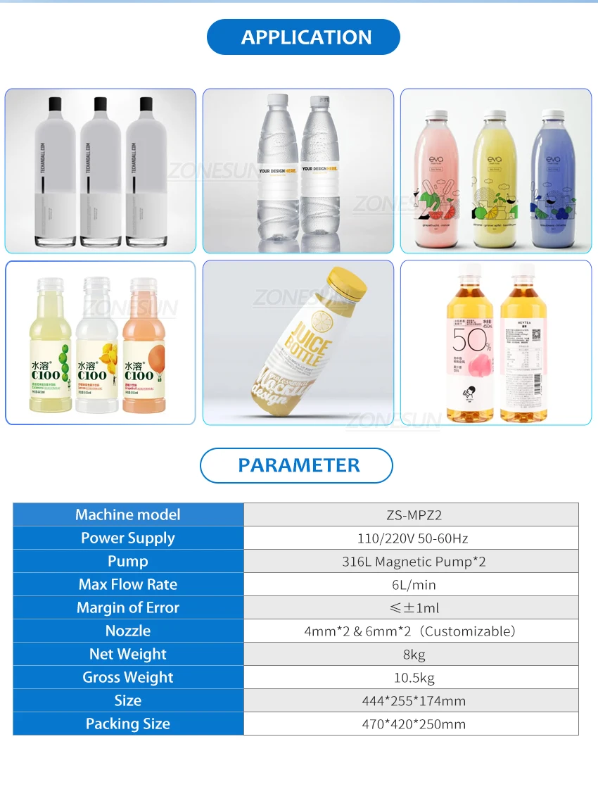 ZONESUN ZS-MPZ2 Semi-automatic 2 Nozzles Magnetic Pump Liquid Filling Machine