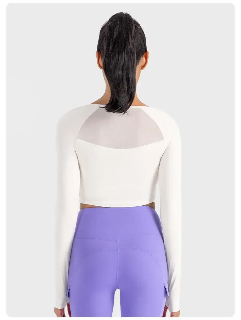 Lemon Womens Sports Fitness Trainning Yoga T-Shirts Mesh Patchwork Long Sleeved Tops Outdoor Solid Slim Fit Super Elastic Shirts