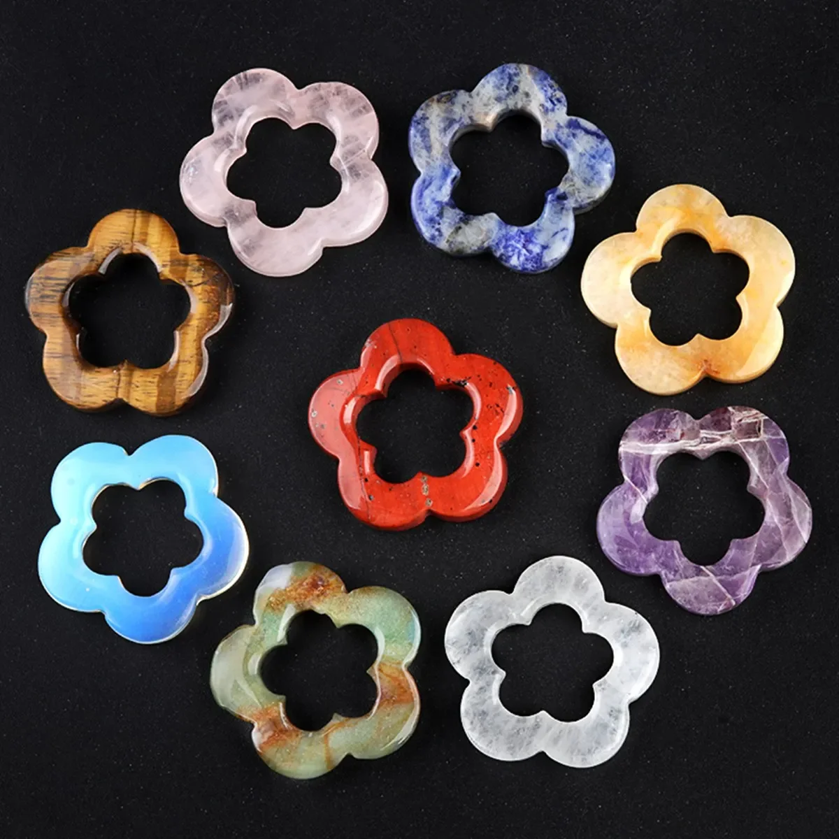 Natural Gemstone Flower Pendant for DIY Making Jewelry Necklace Handmade Craved Hollowed Plum Blossom Charms - 4