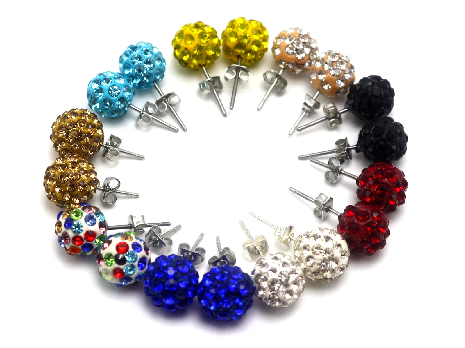 10 Pairs Sparkle Clay Rhinestone Ear Stud 10mm Crystal Pave