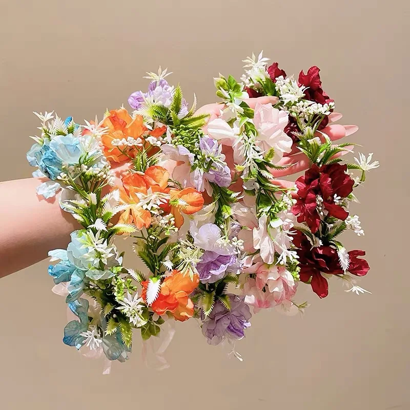 Summer Flower Crown for Women and Girls Beach Traveling Hair Accessories Floral Headbands Super Fairy Ribbon Hairbands Tiaras
