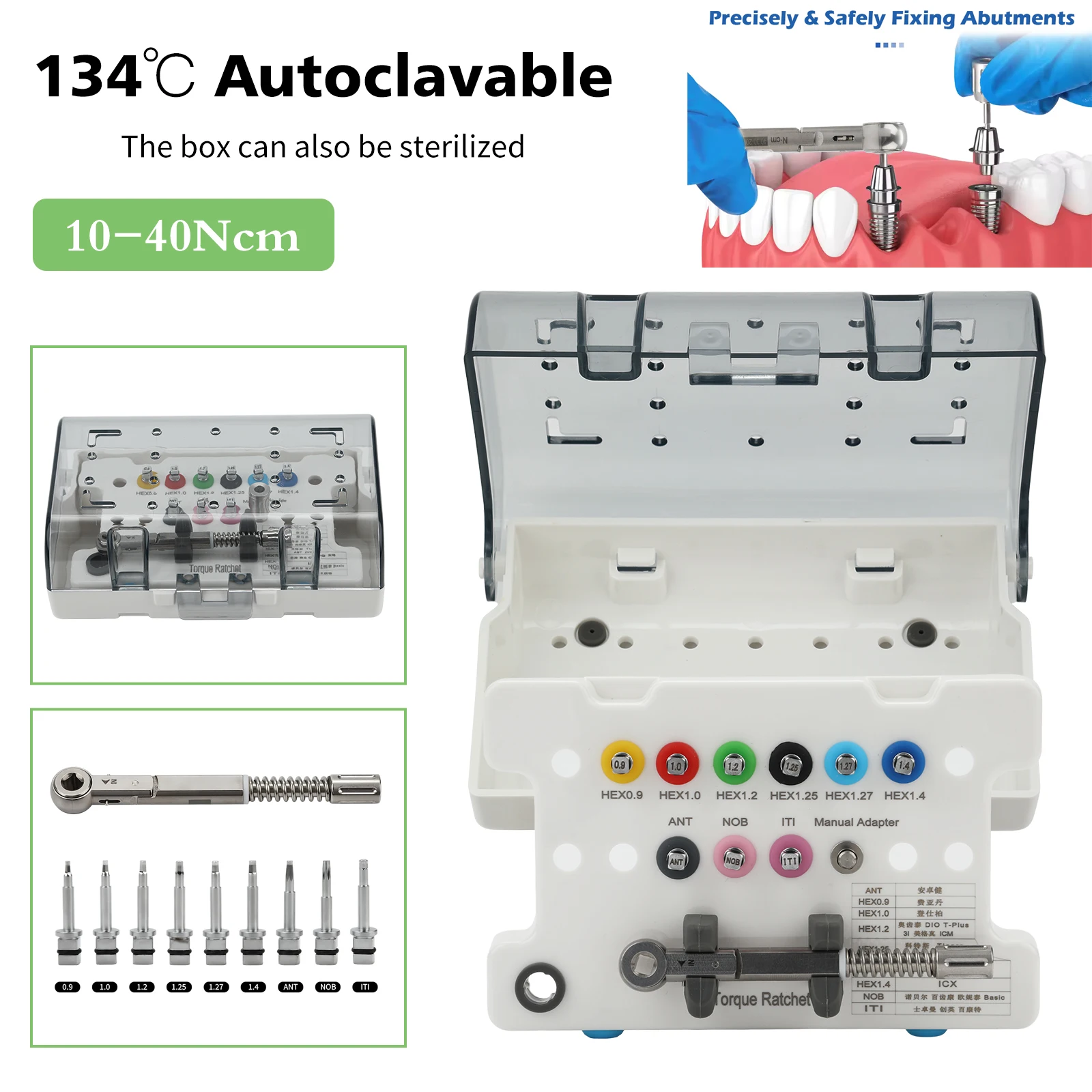 Dental-Implantat-Abutment-Drehmomentschlüssel-Adapter-Schraubendreher 10-40 Ncm für Zahnmedizin und Implantat-Reparaturwerkzeuge DT