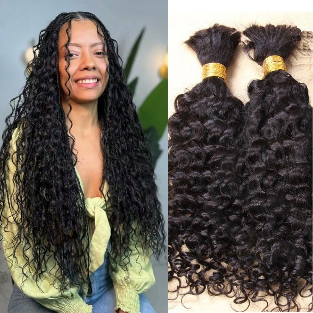 32 Inch Human Braiding Hair For Boho Braids Natural Color Deep Water Wave Bulk Human Hair For Braiding No Weft Wet And Wavy 110g 1