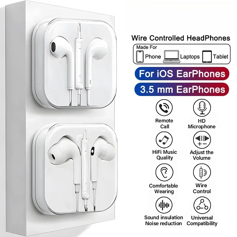 Per iPhone iPad Laptop Tablet Cuffia per iPhone 16 15 14 13 12 11 Pro Max Auricolari X XS 7 8 Plus Auricolari stereo cablati da 3,5 mm
