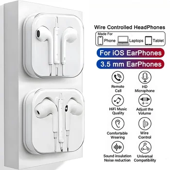 Per iPhone iPad Laptop Tablet Cuffia per iPhone 16 15 14 13 12 11 Pro Max Auricolari X XS 7 8 Plus Auricolari stereo cablati da 3,5 mm