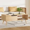 Oak Coffee Table, Mid Century Modern Coffee Table with Drawer & Shelf, 39'' Wooden Simple Console Table for Living Room 4