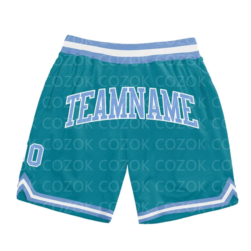 

Custom Blue Green Color Authentic Basketball Shorts 3D Printed Men Shorts Your Name Mumber Quick Drying Beach Shorts
