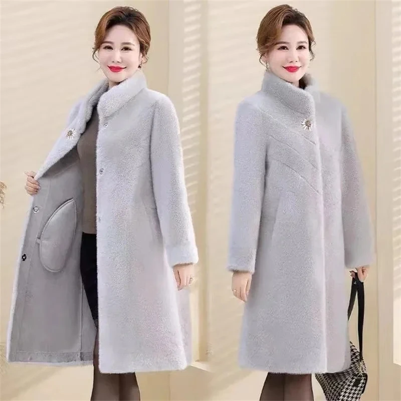 

Autumn Winter High-End Fur Coat Women New Mink Mink Velvet Jacket 2024 Mao Collar Outcoat Fashion Mother Outwear Ladies Top