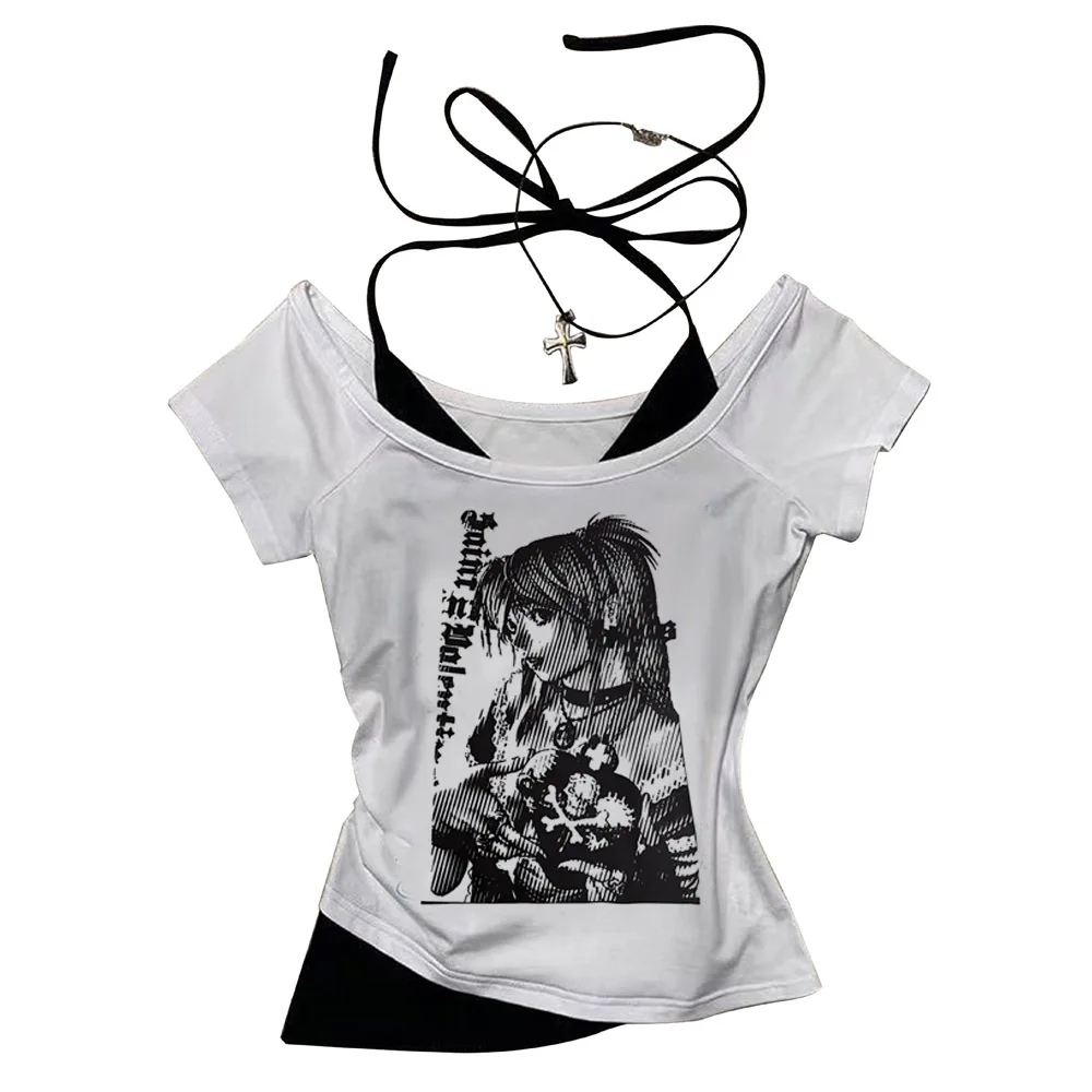 Y2k Anime Streetwear Death Note Basic Printing Tops Women Harajuku Clothes Simple Vintage Crop Tee Aesthetic Emo Casual T-shirt