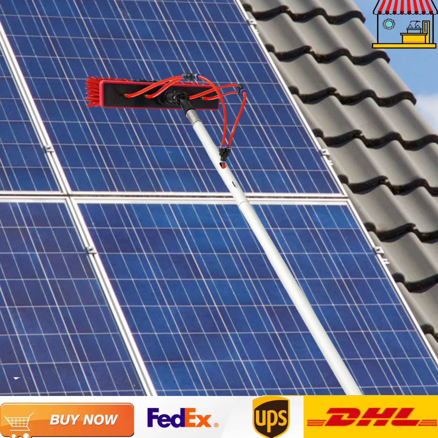 16.4ft Extendable Solar Panel Cleaning Brush and Pole| Telescopic High Reach Window Solar Panel Washer