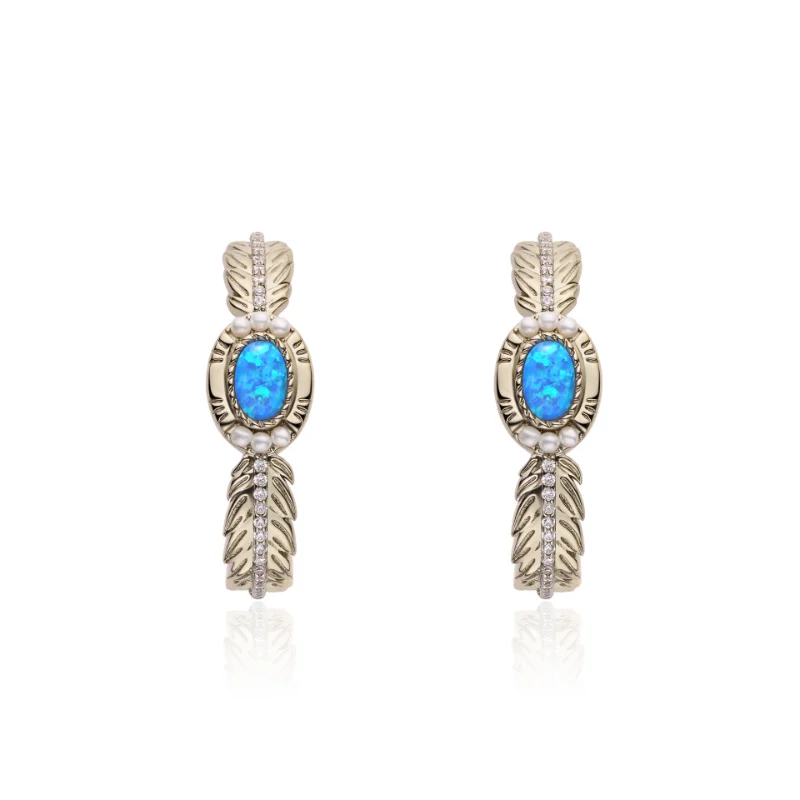 

LONDANY earrings Blue Opal Pearl Earrings European and American Minority Series Copper-plated Coffee Gold Advanced Earrings