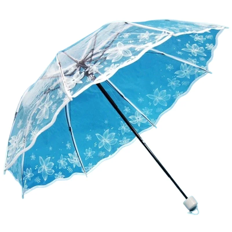 *Transparent White Flower Umbrella Women Rain Portable Mini Parasol Outdoor Clear Plastic Princess Cherry Wedding Umbrellas