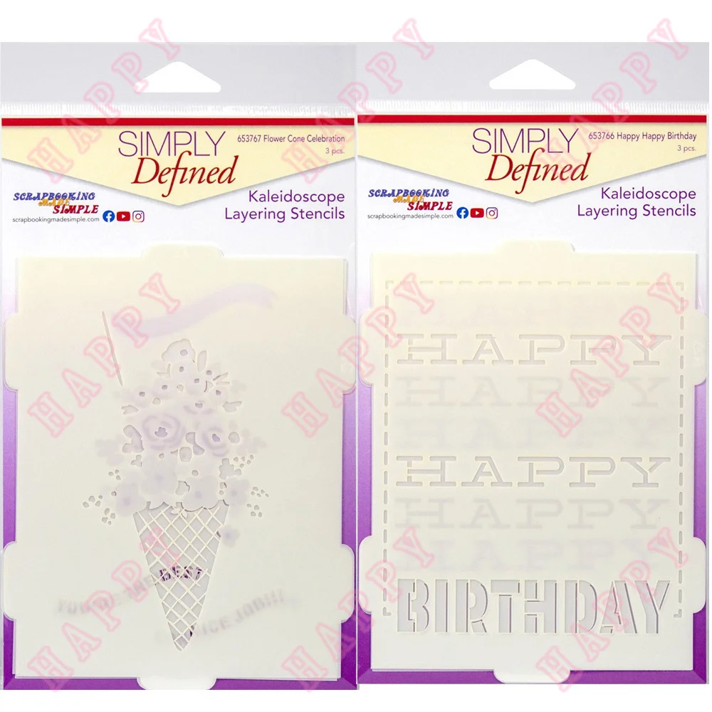 

Plastic Stencil Happy Birthday Flower Cone Scrapbooking Painting Phone Album Decoration Embossing DIY Paper Craft Fairy Layering
