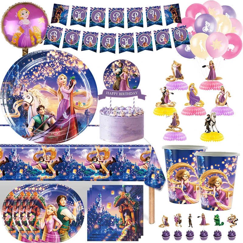 

Tangled Rapunzel Princess Birthday Party Decoration Disposable Tableware Cup Plate Napkin Balloon Tablecloth for Kid Baby Shower