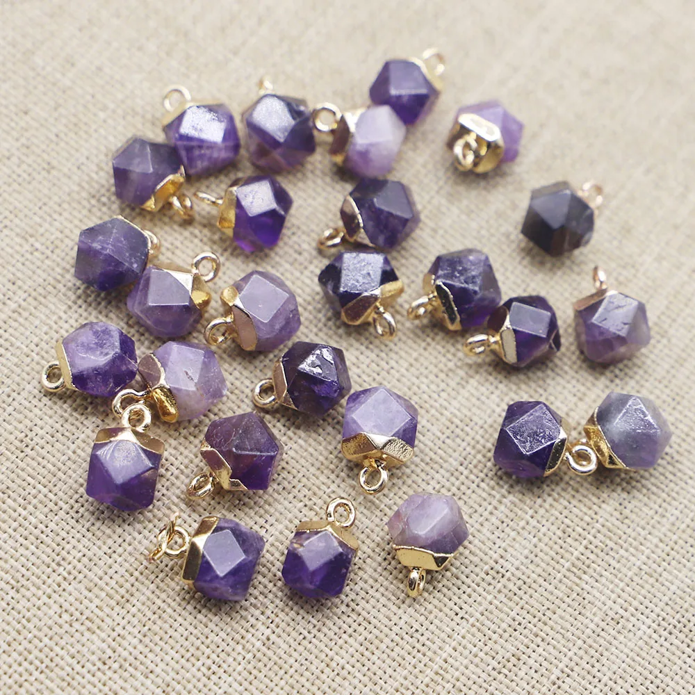 Selling Natural Stone Polygon Ball Gold Pendant Mixed Color Fashion Charms Bracelet Earring Accessories DIY Jewelry Making 12Pcs