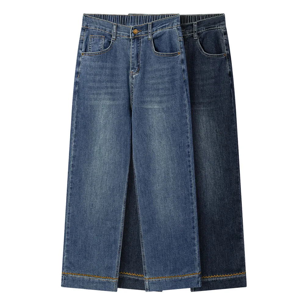 Fashion Plus Size Women's Jeans Autumn Of 2025 Slim Stretch Embroidery Hem Denim Straight Leg Ankle Length Pants 2528