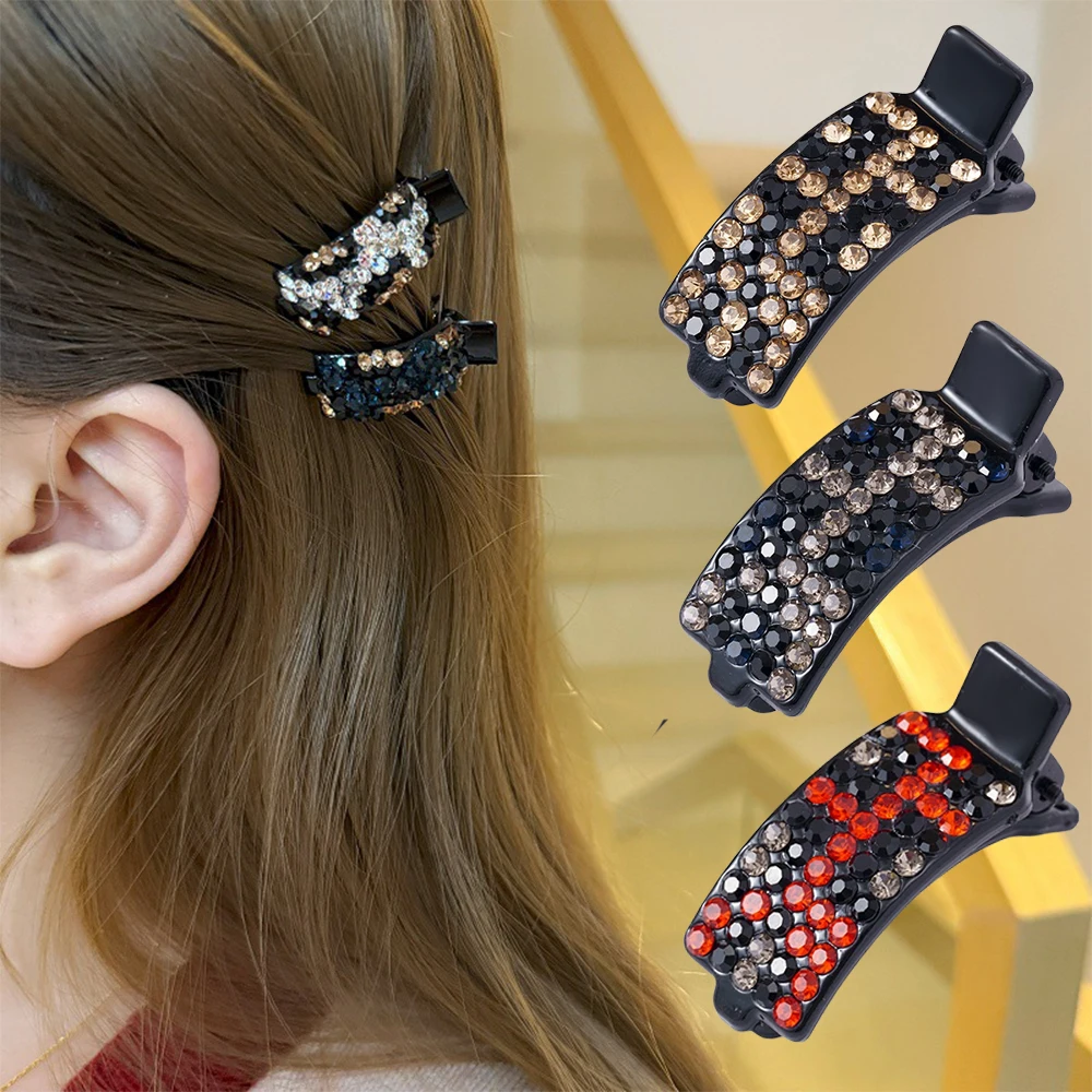 2Pcs Neue Strass Pony Entenschnabel Haar Clips Barrettes Kleine Bogen Haar Klaue Haar Zubehör Für Frauen Haarnadel Pferdeschwanz headwear