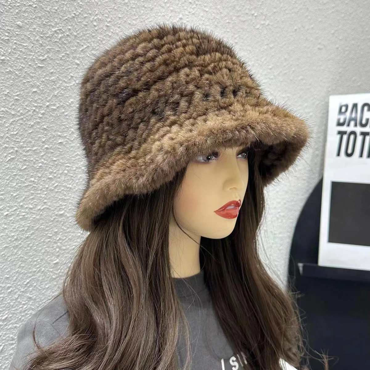 Echte Nerzpelz Fischer hut für Frauen Winter verstellbare gestrickte Pelzmütze Luxus echte Nerz Pelzmütze natürliche Nerz Fell Bomber mütze – Detail 14
