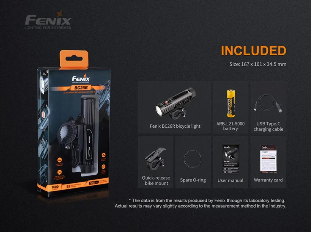 Fenix BC26R 자전거 라이트 ? 충전식, 전면 라이딩 라이트, 퀵 릴리스 산악 자전거 라이트