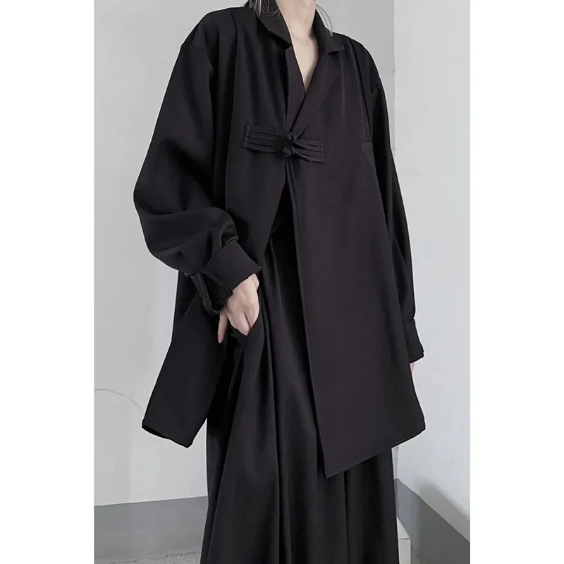 Chinese Style Shirt Jacket Long Sleeve Tops Men Women Vintage Loose Turndown Collar Hanfu Autumn Casual Kimono Hombre