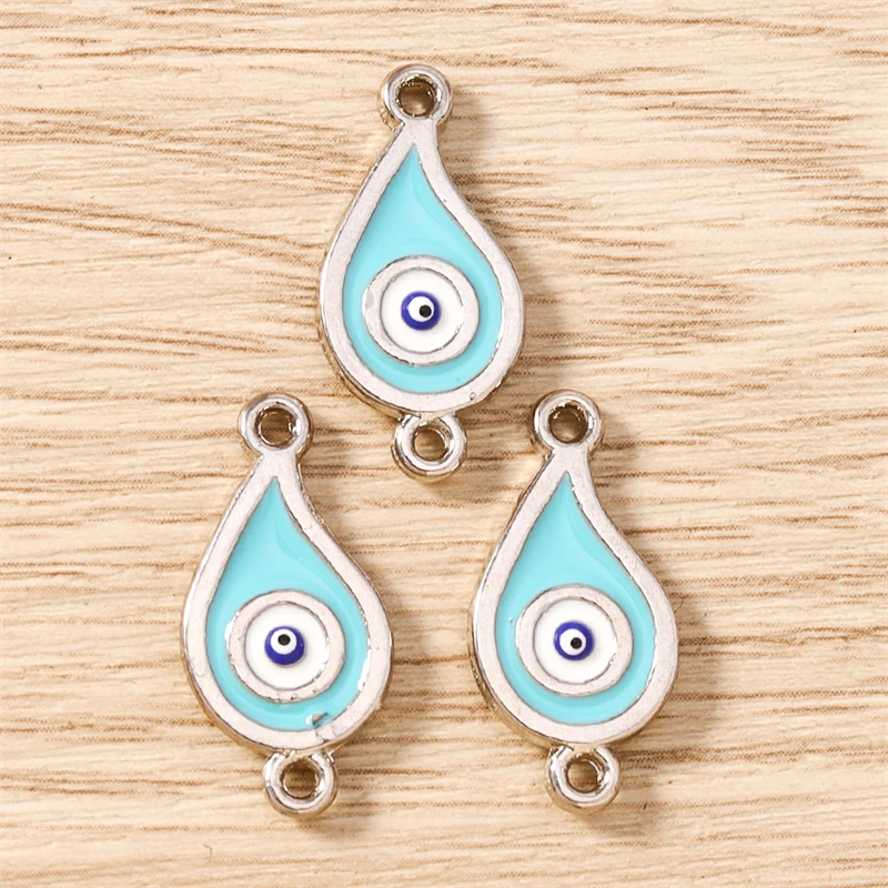 10 Stück 11x22mm Niedliche Emaille-Böser-Blick-Tropfenanhänger Verbinder für Schmuckherstellung DIY Halsketten Armbänder Handgemachtes Bastelzubehör – Detail 13