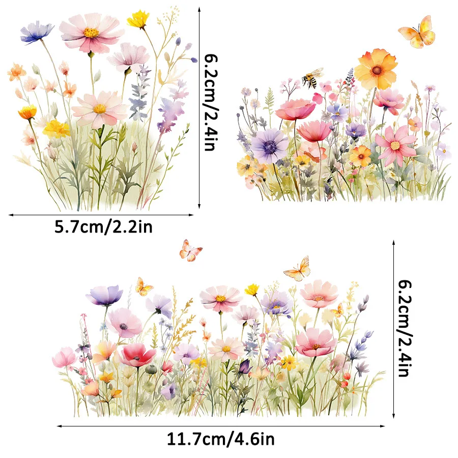 10pcs Spring Wildflower Floral UV DTF Cup Wrap Transfer Sticker Glass Coffee Mugs Decoration Cards Notebooks School Handmade dtf transfer sticker