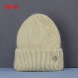 Luxurious Real Rabbit Fur Women's Winter Beanie - Fashionable and Warm - 54cm-60cm (Light yellow with M)