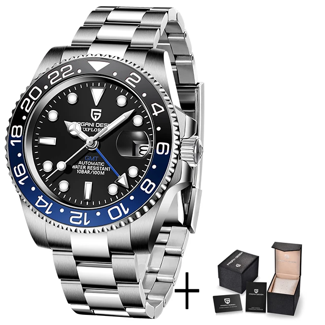 2021 New Luxury GMT Watch PAGANI DESIGN Men Stainless Steel Automatic Mechanical Watches Sapphire Ceramic Bezel Waterproof Clock 