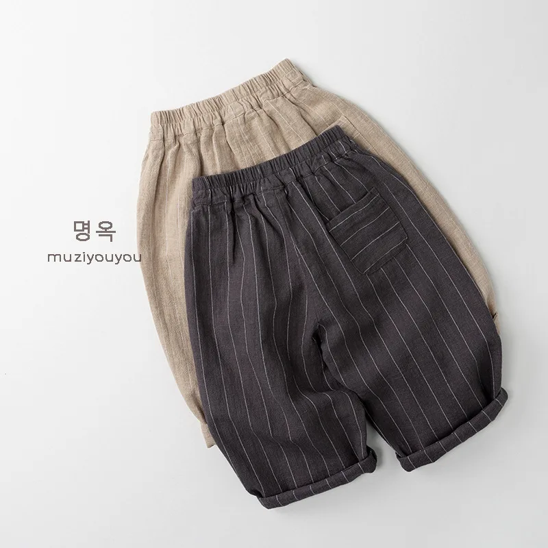 Frühling Herbst Kinderhosen 1-8 Jahre Jungen Mädchen Leinen Baumwolle Gestreifte Gerade Hosen Koreanischer Stil Kleinkinder-Bekleidung Unterteile für Kinderkleidung – Detail 3