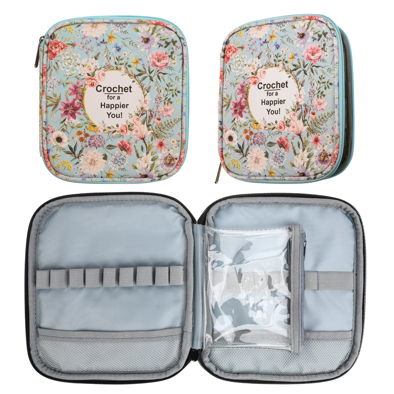 Neue leere Häkelnadeln Tasche einlagige Häkelnadeln Aufbewahrungstasche hellgrün Stricketui Organizer Nähzubehör – Detail 3