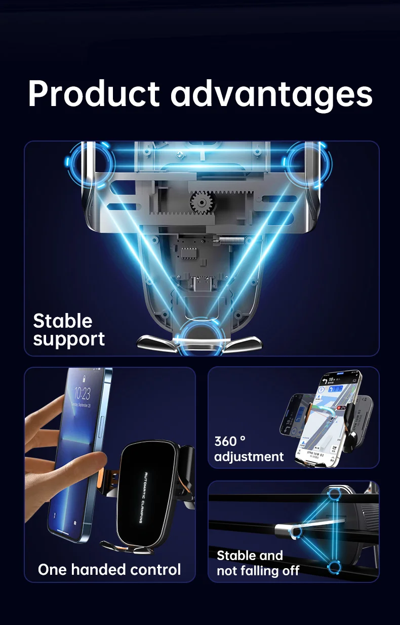 Rutschfestes kabelloses Auto-Ladegerät, Telefonhalter, Ständer, Lüftungsschlitze, Handy-Halterung für iPhone, Samsung, Xiaomi, automatische Schnellladestation – Detail 2