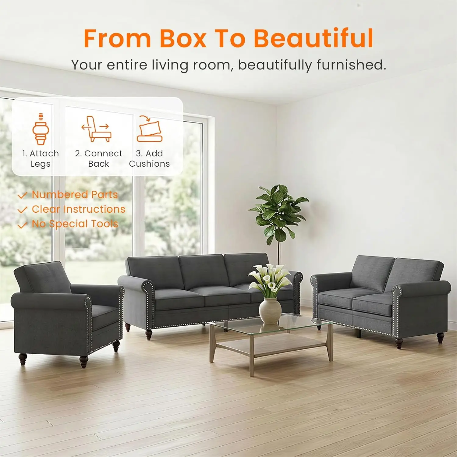 Linen Sectional Sofa Set 6