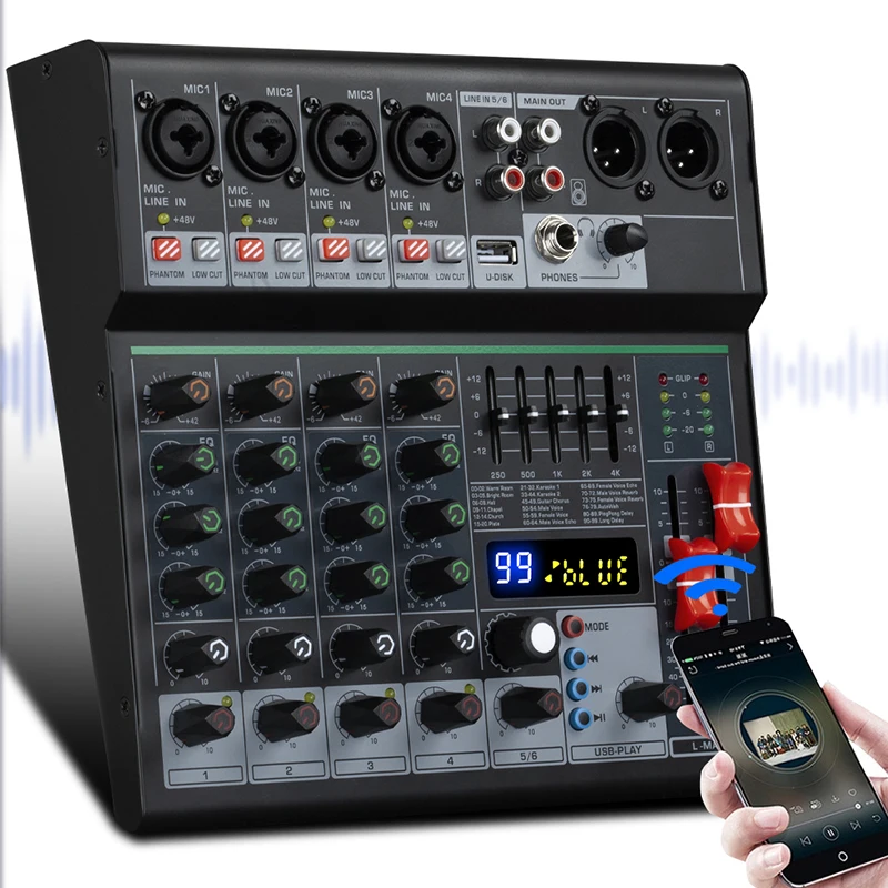 Hot Sale Professional 6 Channels 99dsp Dj Controller/audio Console Amplifier 6 Channel Mixer Sound System