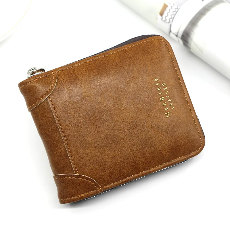 New Short Men Wallets Small Casual Coin Pocket Name Engraved Male Zipper  Wallet Quality Card Holder Photo Holder Retro Men Purse