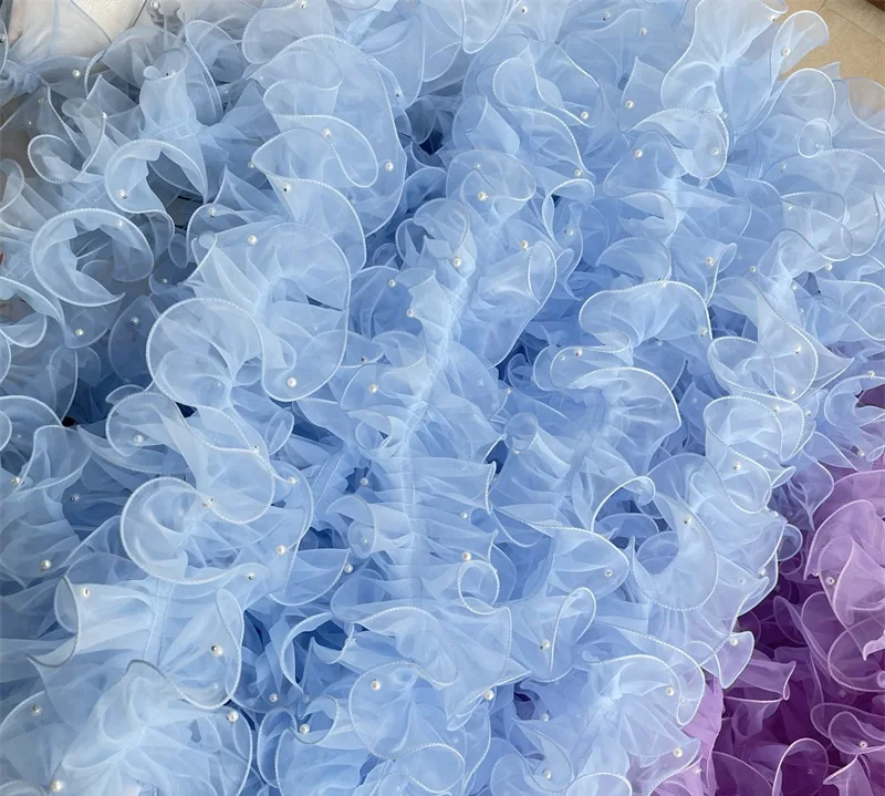 Rosa weiß blau bunte Organza plissierte Spitzen be sätze Band Stoff Applikation Falte Rüschen mit Perlen DIY Näh zubehör Handwerk – Detail 37