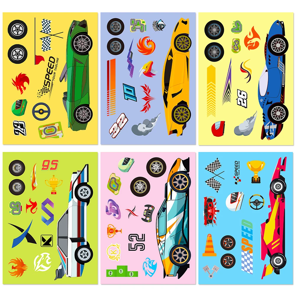 6/12sheets JDM Car Puzzle Stickers DIY Cool Cartoon Sticker Luggage Laptop Phone Notebook Waterproof Sticker for Kid Toys Gift