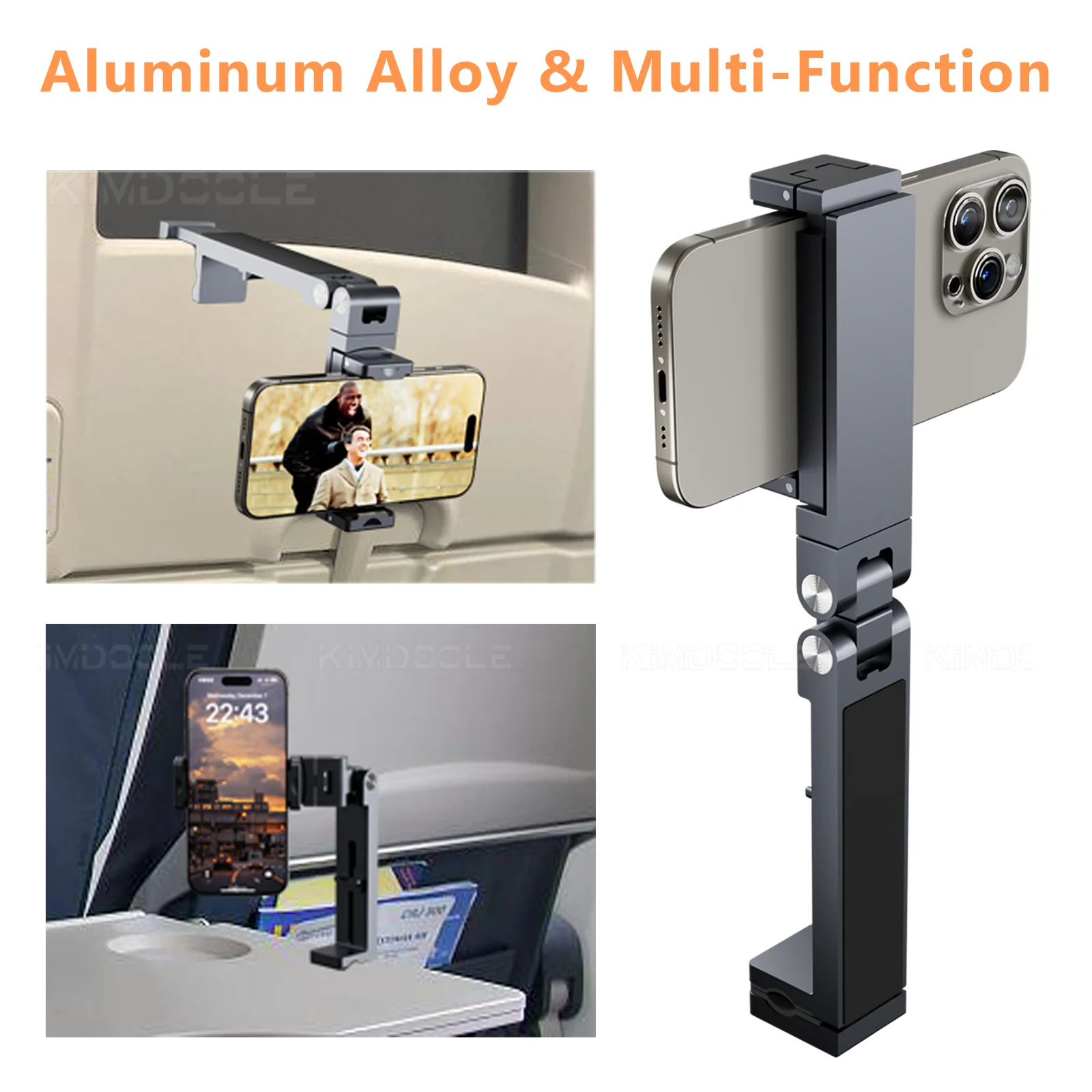 Airplane Phone Holder Adjustable Magnetic Phone Stand for Travel Selfie Rotating Desk Clamp Portable Foldable Universal Mount