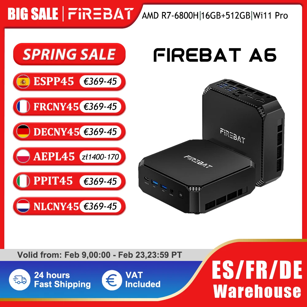 FIREBAT A6 Dernier MINI PC AMD Ryzen 7 6800H 7735HS 16 Go de RAM DDR5 512 Go SSD WIFI6 BT5.2 Ordinateur de bureau portable MINI-PC