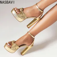 NASBAVI femmes bande étroite sandales or plate-forme sandale 12 cm semelle épaisse talons hauts dames sandale été gladiateur femmes chaussures 42 3