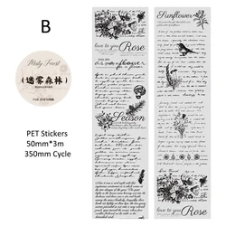 Vintage Letters Waterproof PET Tape - 50mm x 3m for Scrapbooking and Journaling Decor (B)