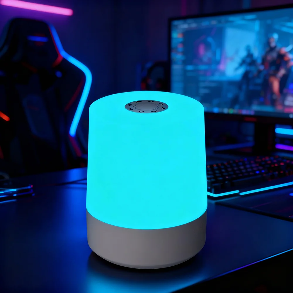 Contemporary Style LED RGB Night Light Soft Glow Multicolor Cylinder Design Touch Control Rechargeable Bedside Lamp for Home