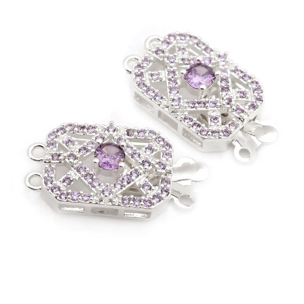 4 juegos de collares rectangulares de latón y circonita de Color dorado de 18K, cierres de conexión de 2 líneas, accesorios para hacer joyas Diy de alta calidad - details 1