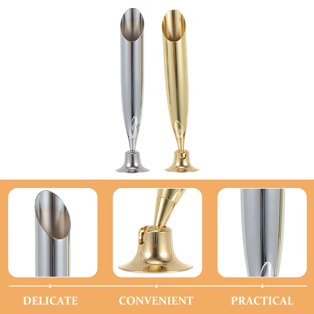 2 Pcs Single Pen Holder Desk Stand Metal Pen Base Container Rack Vase Cup Tube Stainless Steel Holder