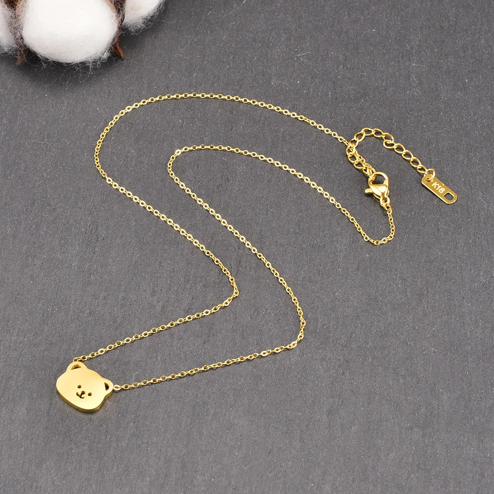 Korean Arts Mist Face Bear Matte Necklace Collar Chain Girl Gift Titanium Steel 18K Gold Plated