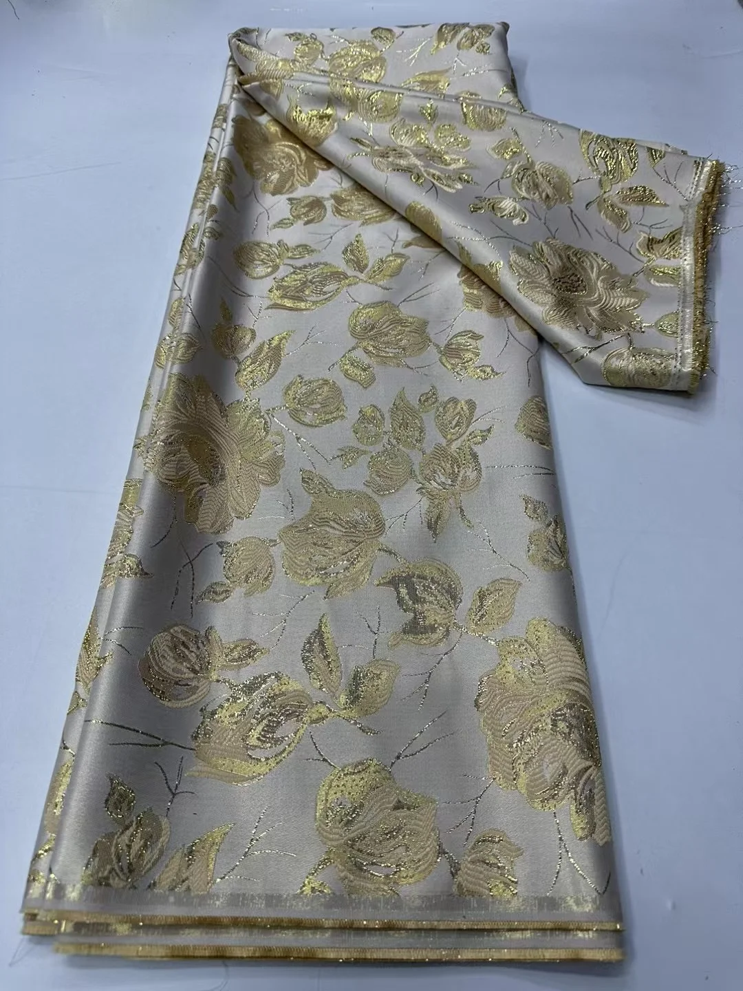 African Solid Jacquard Borcade High Quality Embroidered Lace Nigerian Gold Organza Tulle Lace Fabric For Sewing