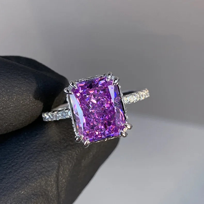 

Radian's Cut Super Shiny Comparable To Ice Flower Purple Lithium Zircon Open Rings For Women Princess Square Fashionable Jewelry